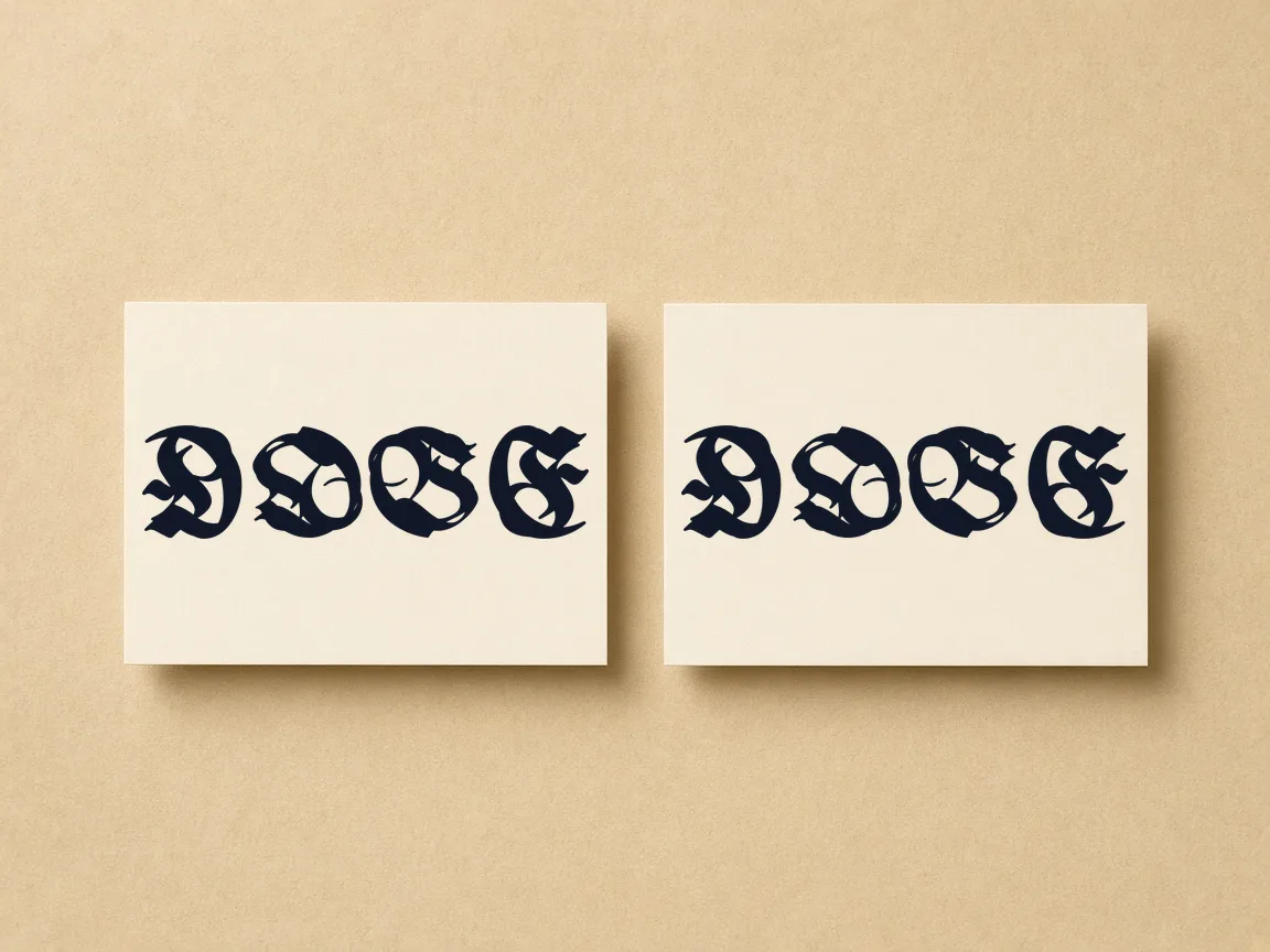 A LOVE ambigram exported from the generator, shown upright on one card and turned 180° on the other