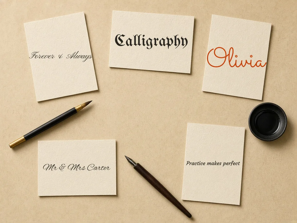 Cream cards showing free cursive fonts